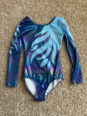 Blue Metallic Long Sleeve Gymnastics or Dance Leotard